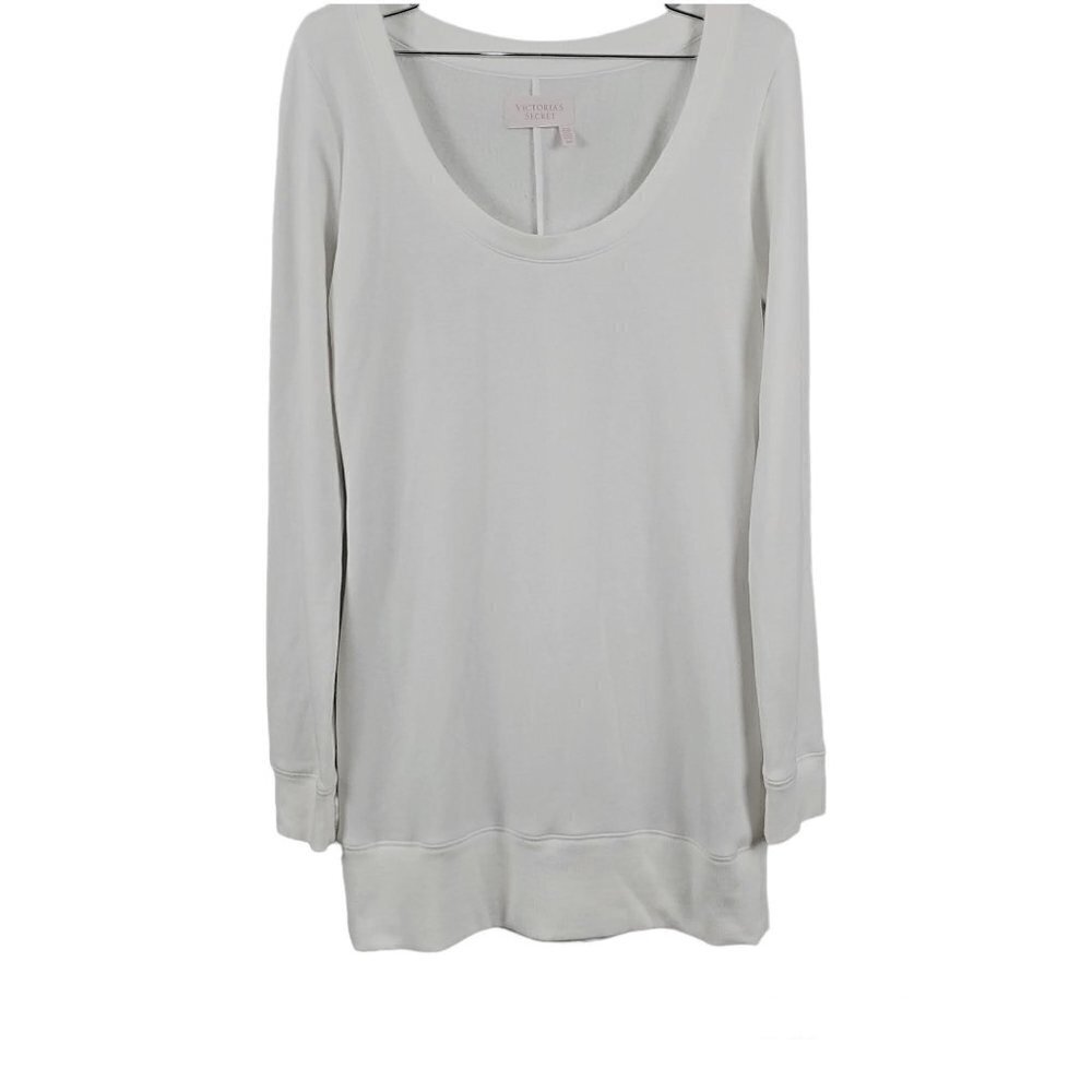 🚨246 Victoria's Secret Long Sleeve Boat Neck Oversized White Knit Tunic Sweater